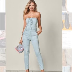 Venus lace up denim jumpsuit